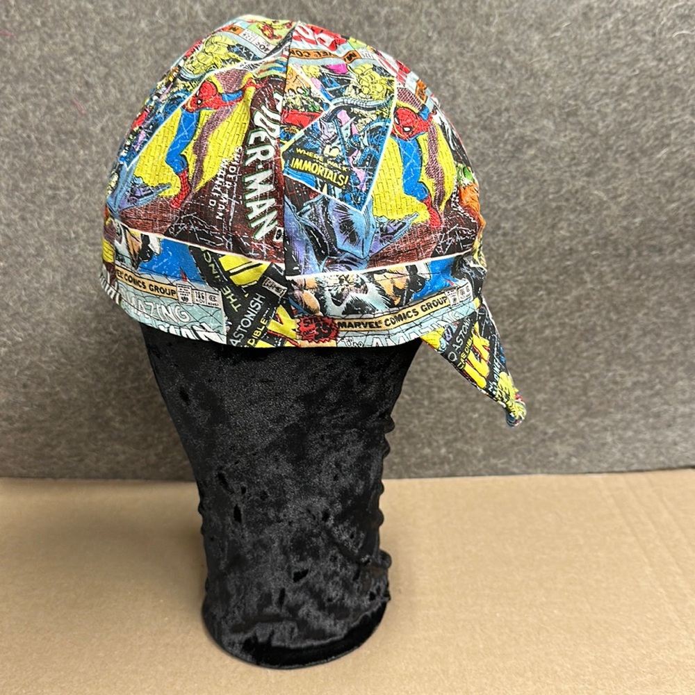 Welding caps, cotton, lined, padded flap, deep cap. Marvel, reversible